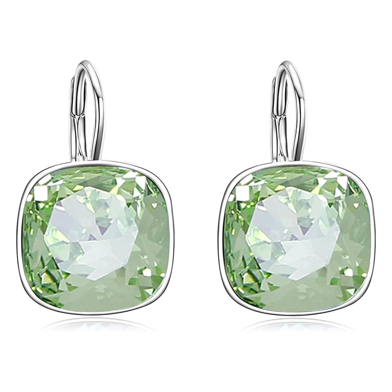 Green Crystal Leverback Earrings