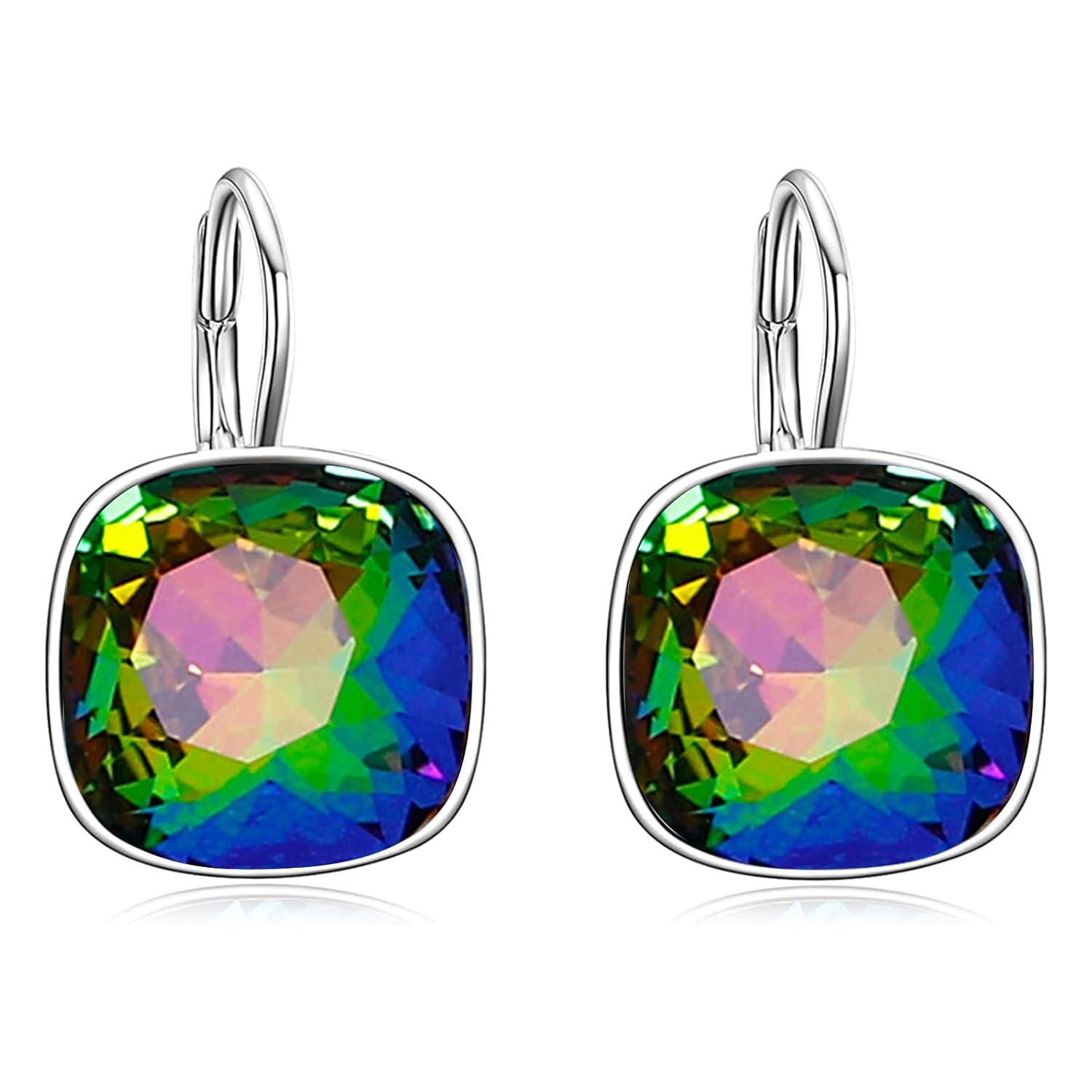 Green Crystal Leverback Earrings